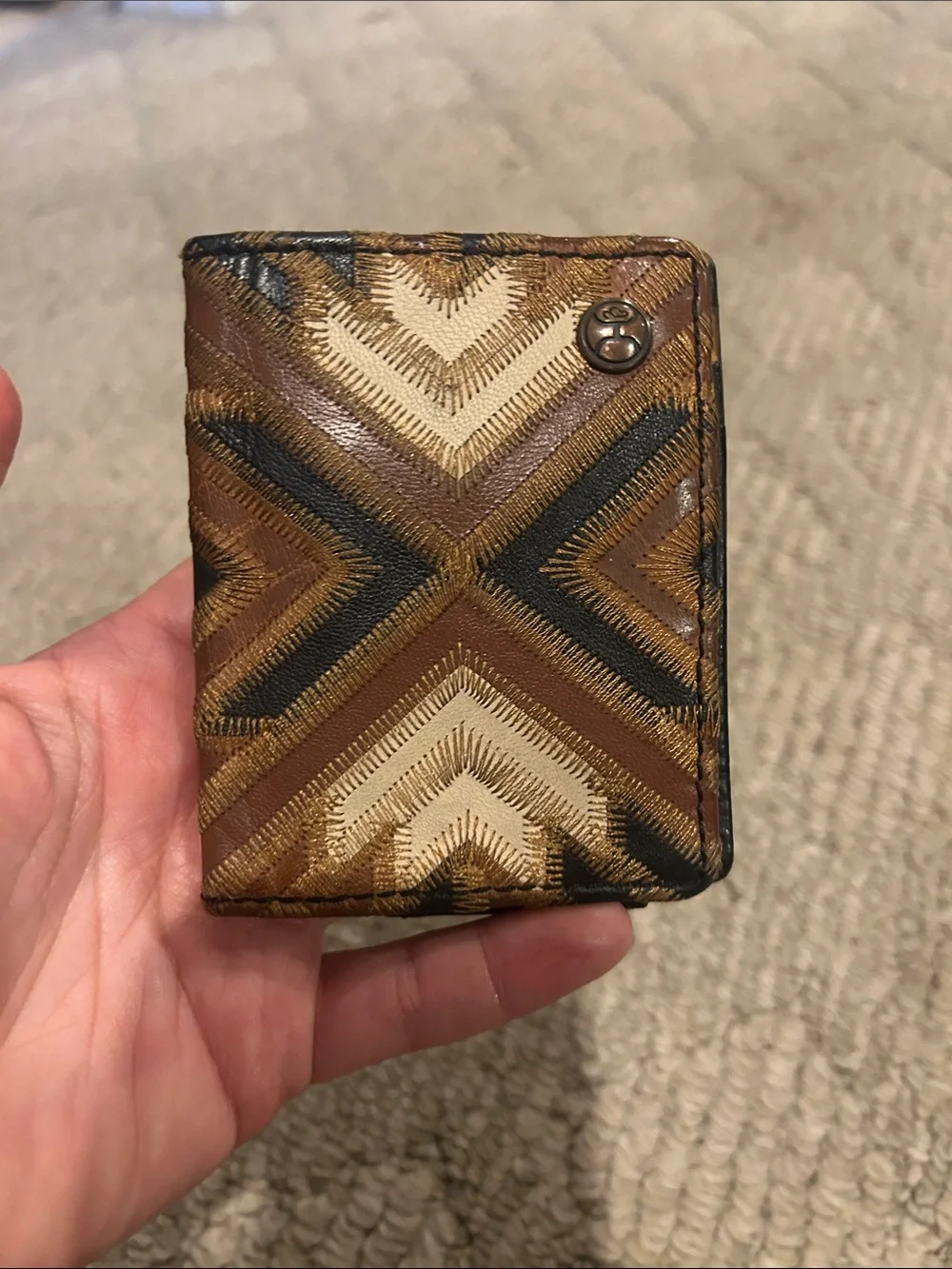 Hooey Tan, Black & Cream Aztec Leather Card Holder